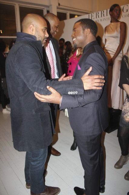 Jerrick Gray visits with people at his debut fashion show on Feb. 11 in New York City. Photo by Chinks Doe Photography.
