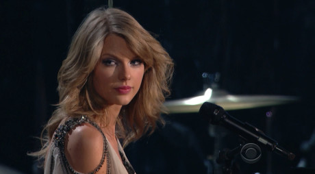 Taylor Swift onstage at the 56th Annual Grammys (Photo Credit: CBS)